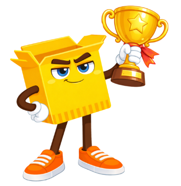 Personagem da Multicaixasnet segurando um troféu